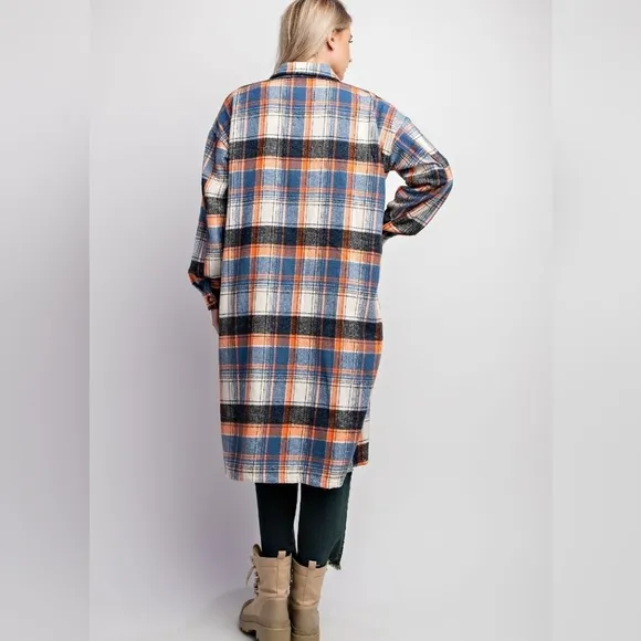 ⭐ Easel Plus Size Plaid Longline coat - Blue and Orange