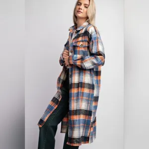 ⭐ Easel Plus Size Plaid Longline coat - Blue and Orange