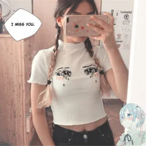 [ @sakuradollish ] "EMBROIDERED TEARS COMIC EYES" CROP TOP K112015
