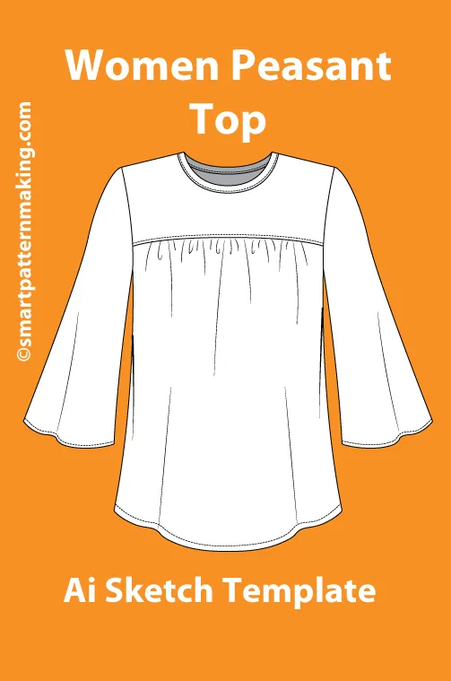 10 women's Tops/ Shirt Types: Fashion Sketch and Vector Illustrations, Flat Sketch Front and Back View Template Included