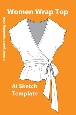 10 women's Tops/ Shirt Types: Fashion Sketch and Vector Illustrations, Flat Sketch Front and Back View Template Included