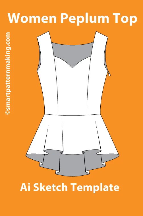 10 women's Tops/ Shirt Types: Fashion Sketch and Vector Illustrations, Flat Sketch Front and Back View Template Included