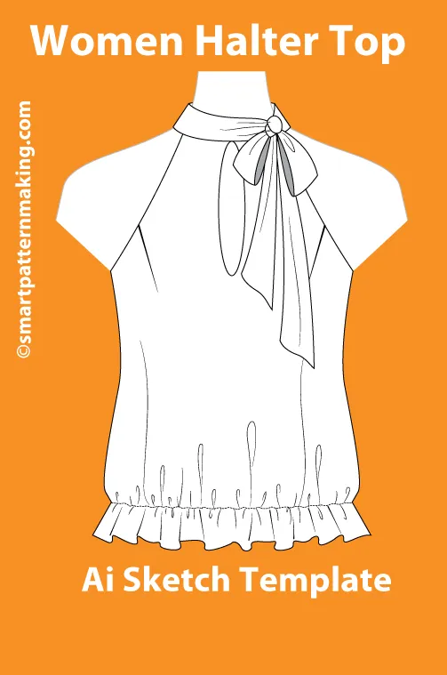 10 women's Tops/ Shirt Types: Fashion Sketch and Vector Illustrations, Flat Sketch Front and Back View Template Included