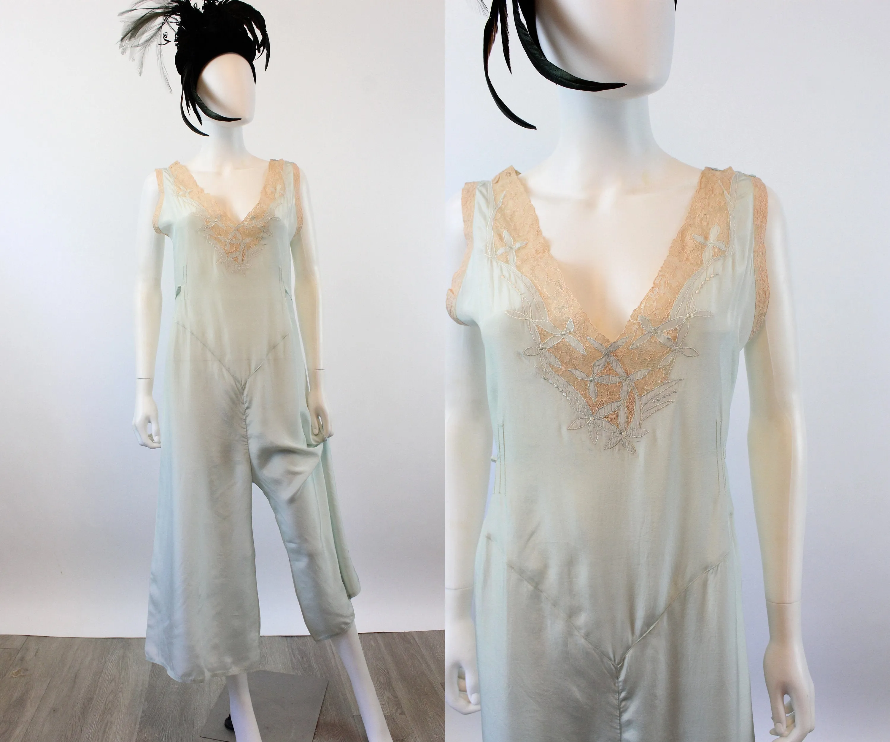 1930s silk BEACH PAJAMAS lounge jumpsuit small medium | new spring summer