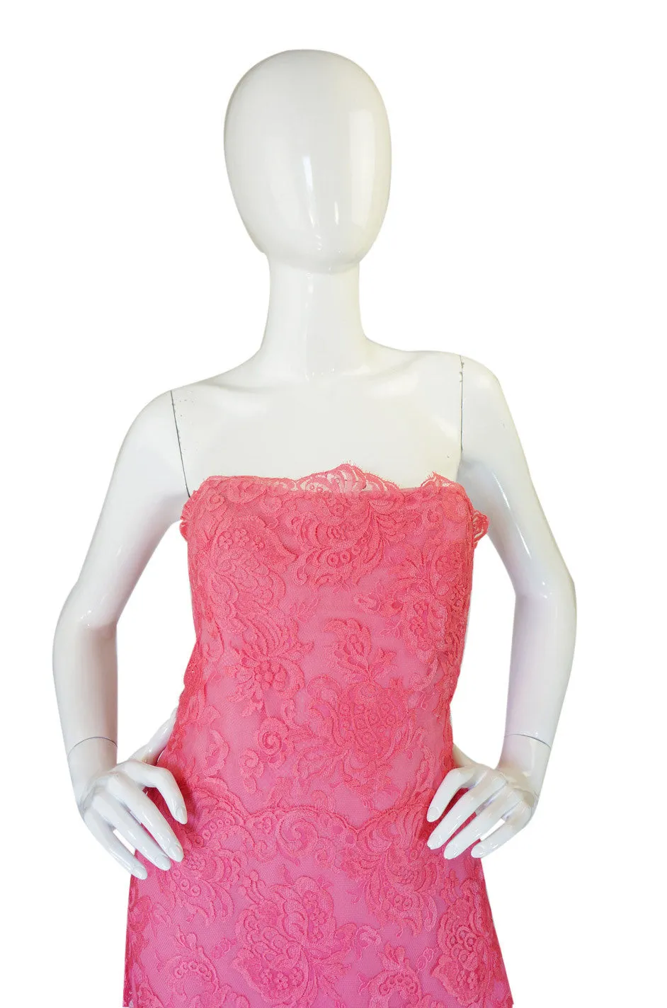 1960s Stavropoulos Couture Lace & Silk Pink Strapless Dress