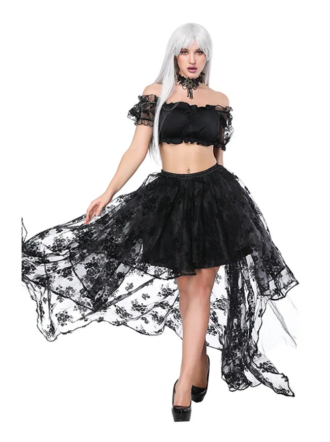 2 Pcs Halloween Steampunk Off Shoulder Crop Top with Skirt Set