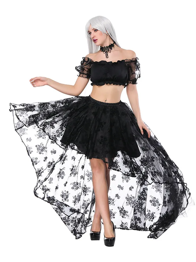 2 Pcs Halloween Steampunk Off Shoulder Crop Top with Skirt Set