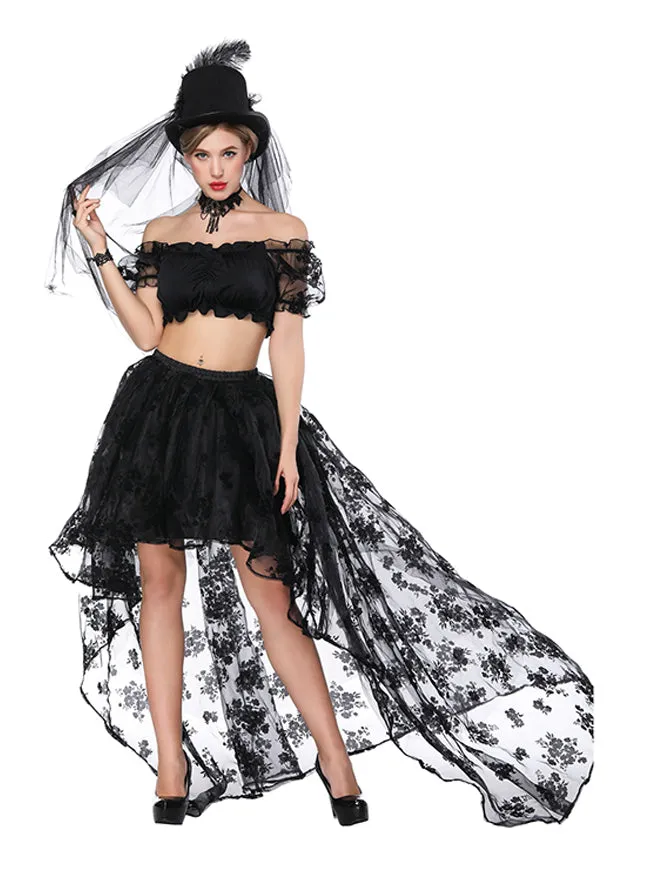 2 Pcs Halloween Steampunk Off Shoulder Crop Top with Skirt Set