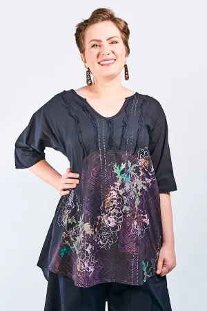 2244 Dawn Clouds Lawn Tunic Black-P