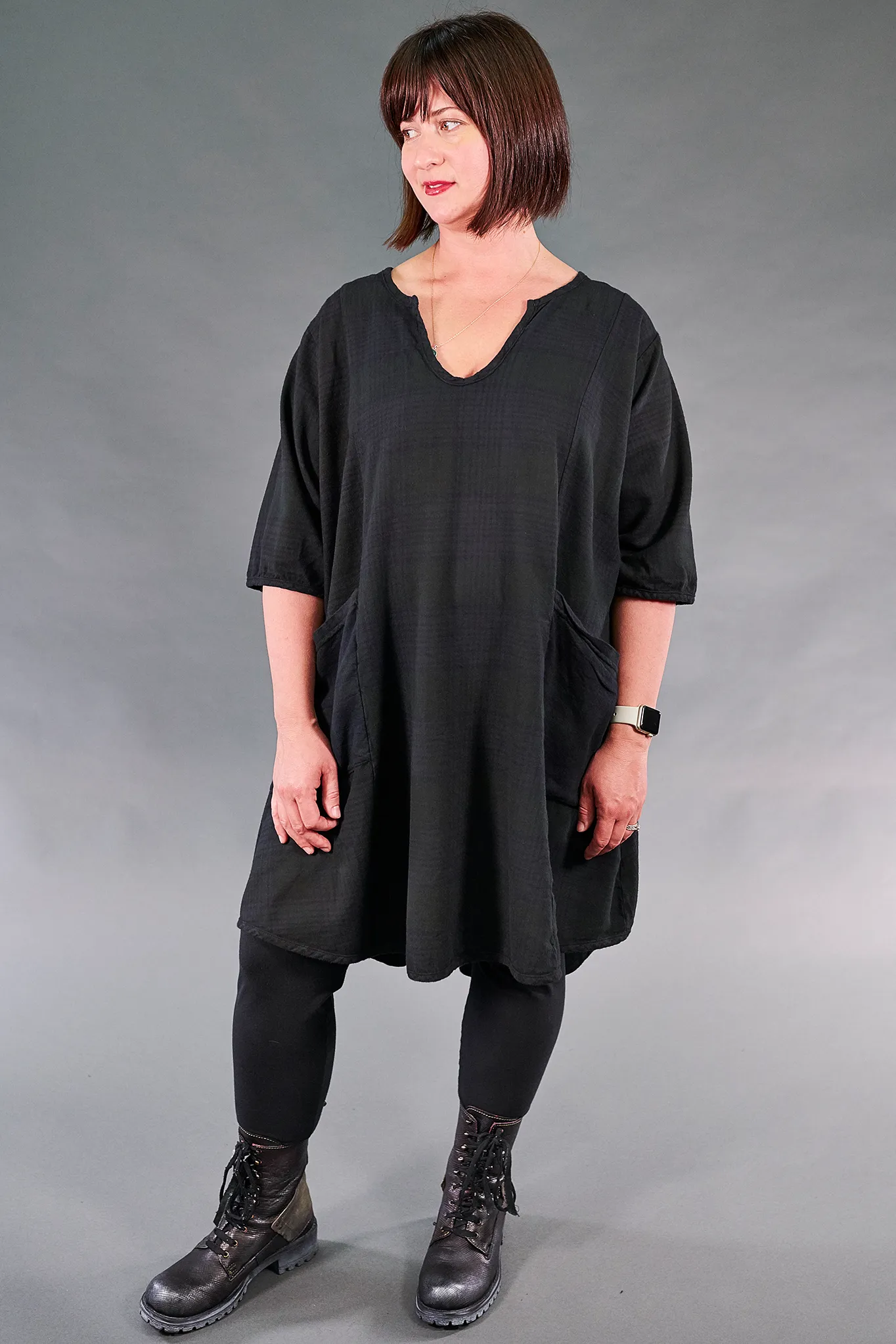 2309 Vintage Plaid Tunic-Black Plaid-U
