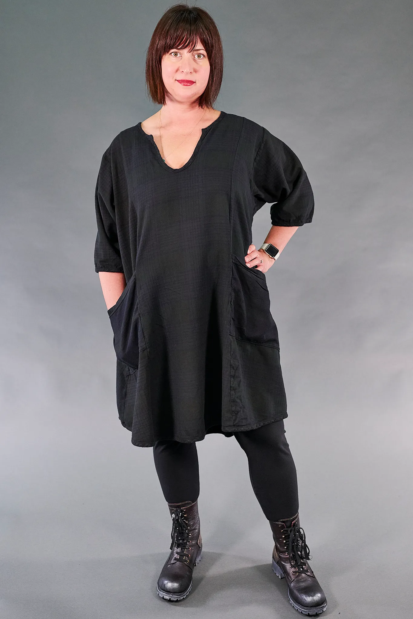 2309 Vintage Plaid Tunic-Black Plaid-U