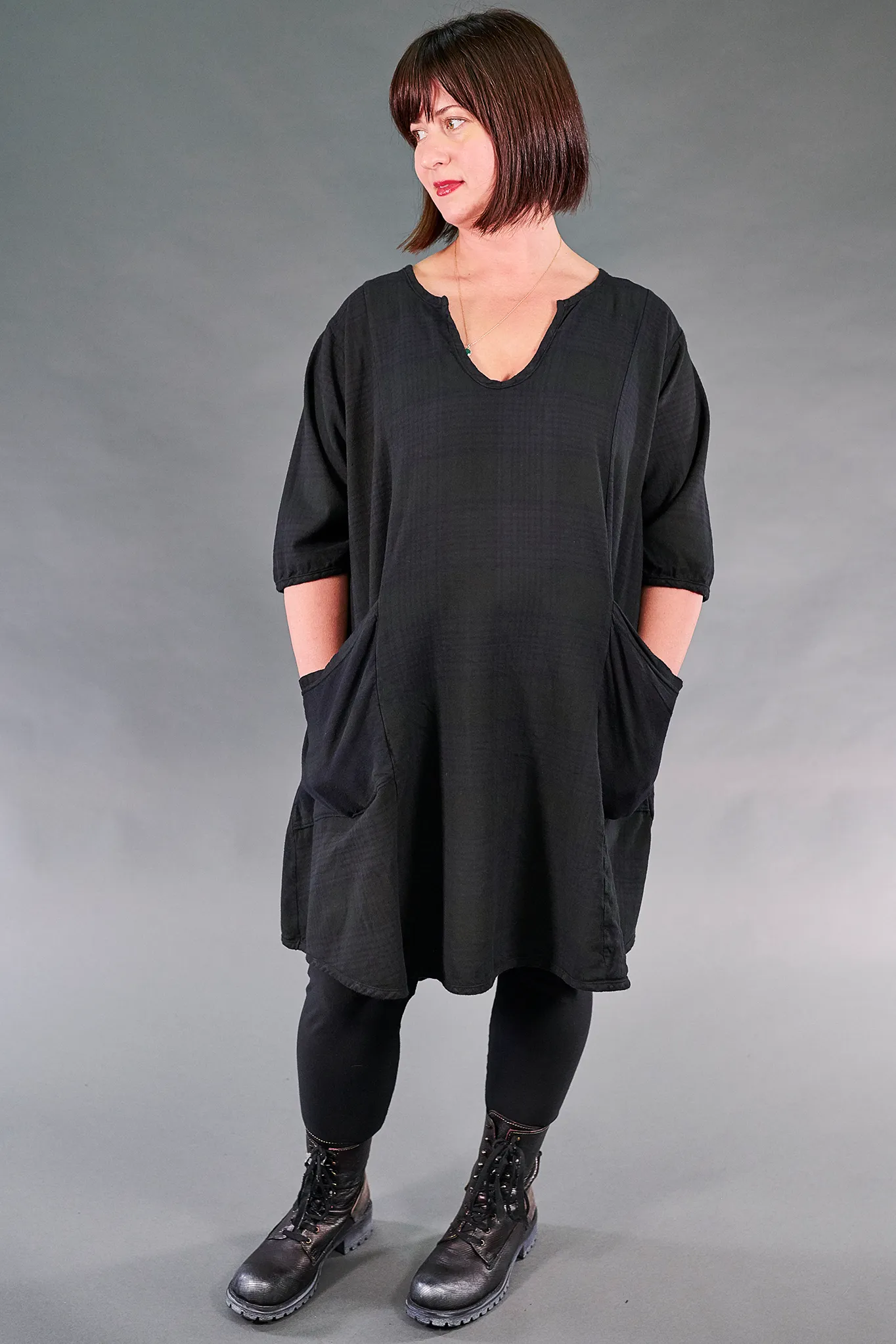 2309 Vintage Plaid Tunic-Black Plaid-U