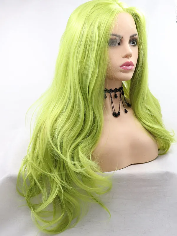 24" Green Long Wavy Synthetic Lace Front Wig Quality Wigs