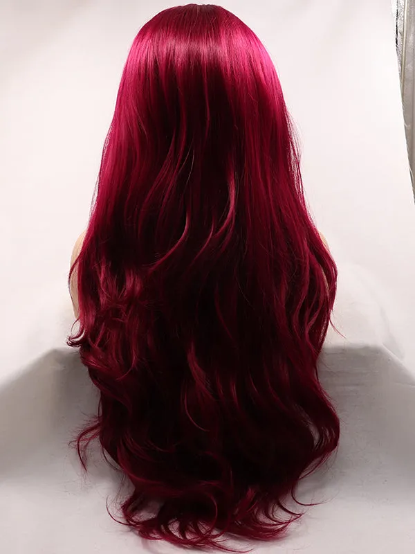 24" Red Wavy Synthetic Lace Front Wigs best Long Lace Front Wigs
