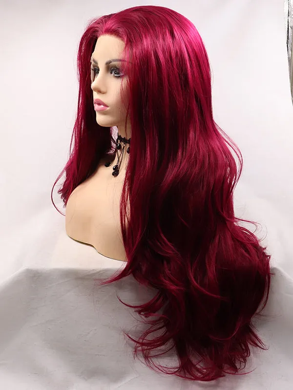 24" Red Wavy Synthetic Lace Front Wigs best Long Lace Front Wigs