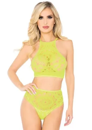 2PC Crop Top and Panty Neon Yellow