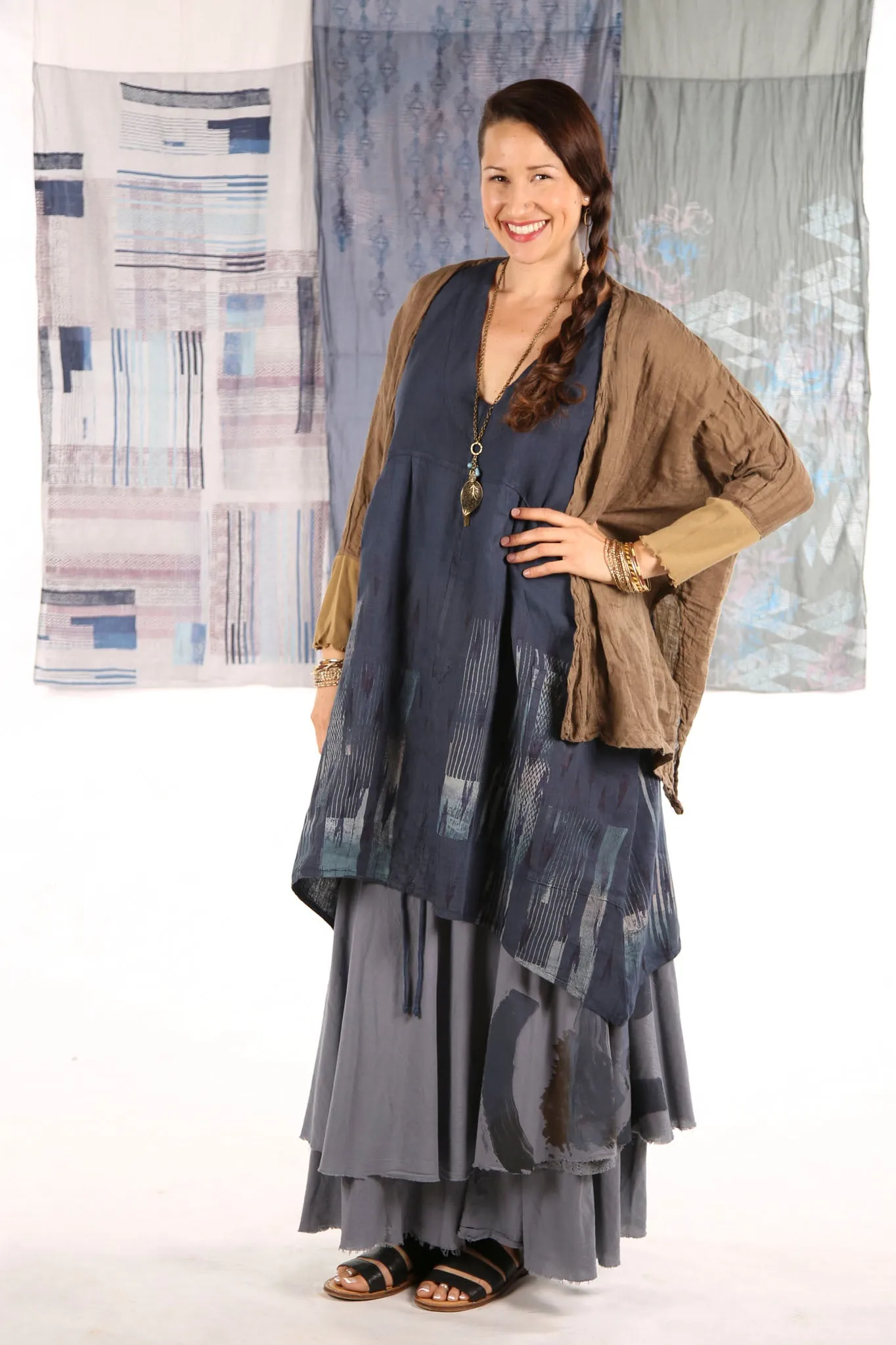 6204-Long Cottage Jumper Indigo -P