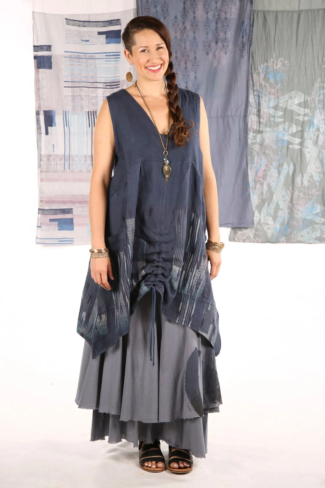 6204-Long Cottage Jumper Indigo -P