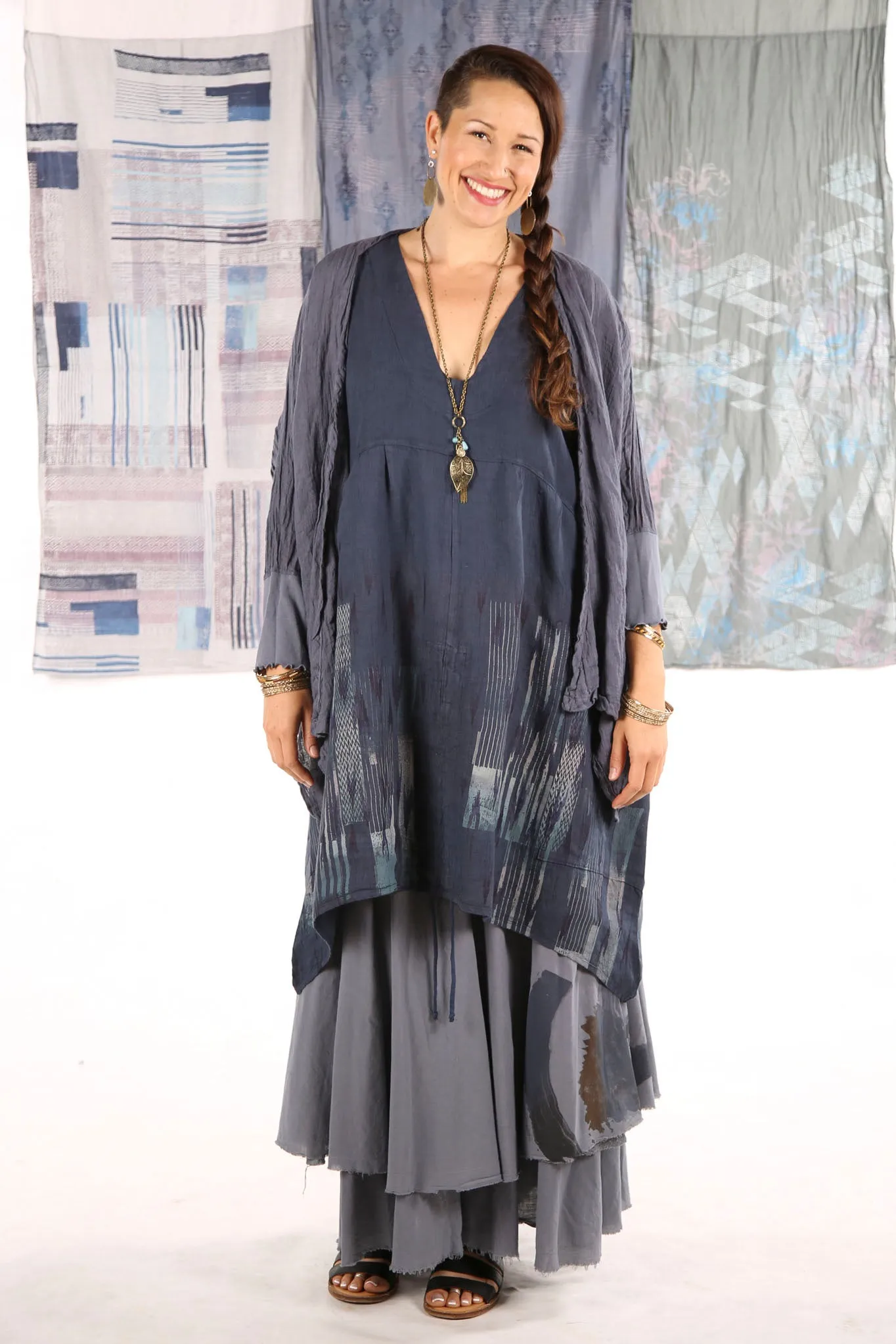 6204-Long Cottage Jumper Indigo -P