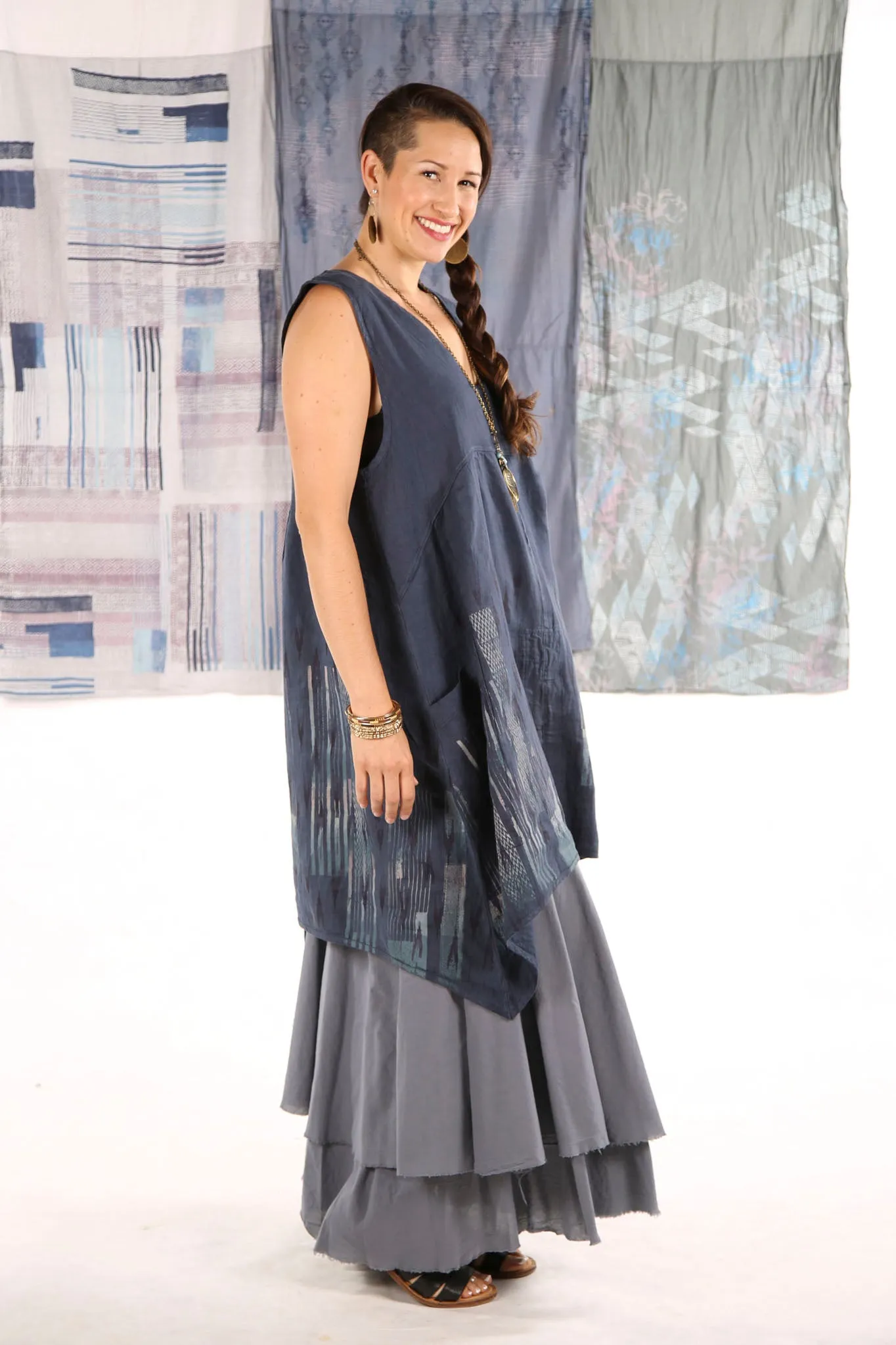 6204-Long Cottage Jumper Indigo -P