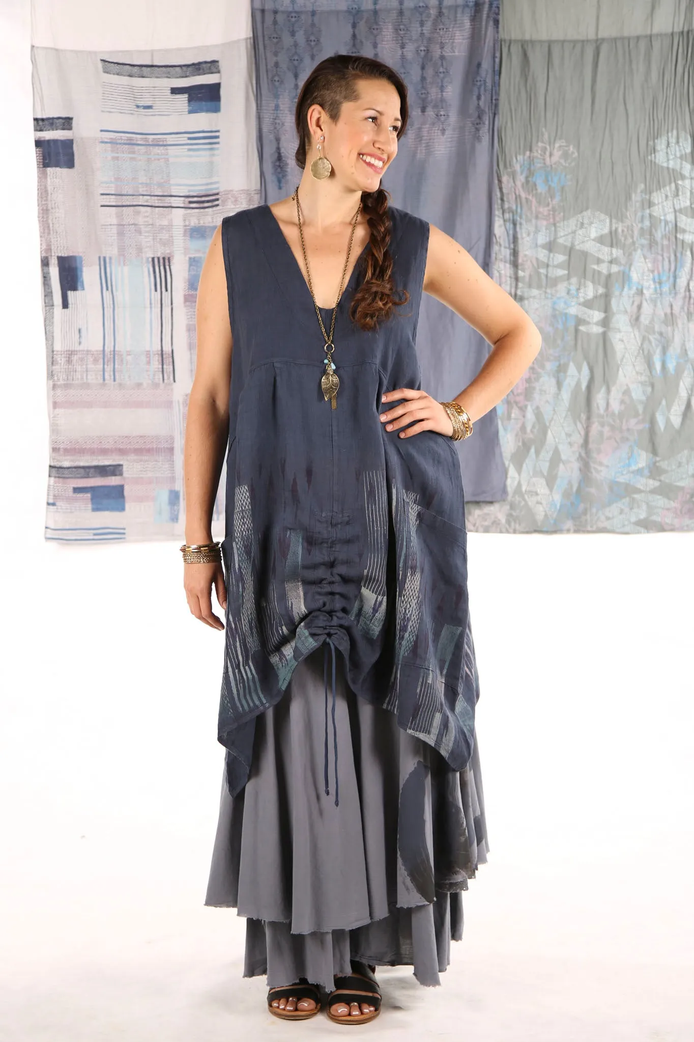 6204-Long Cottage Jumper Indigo -P