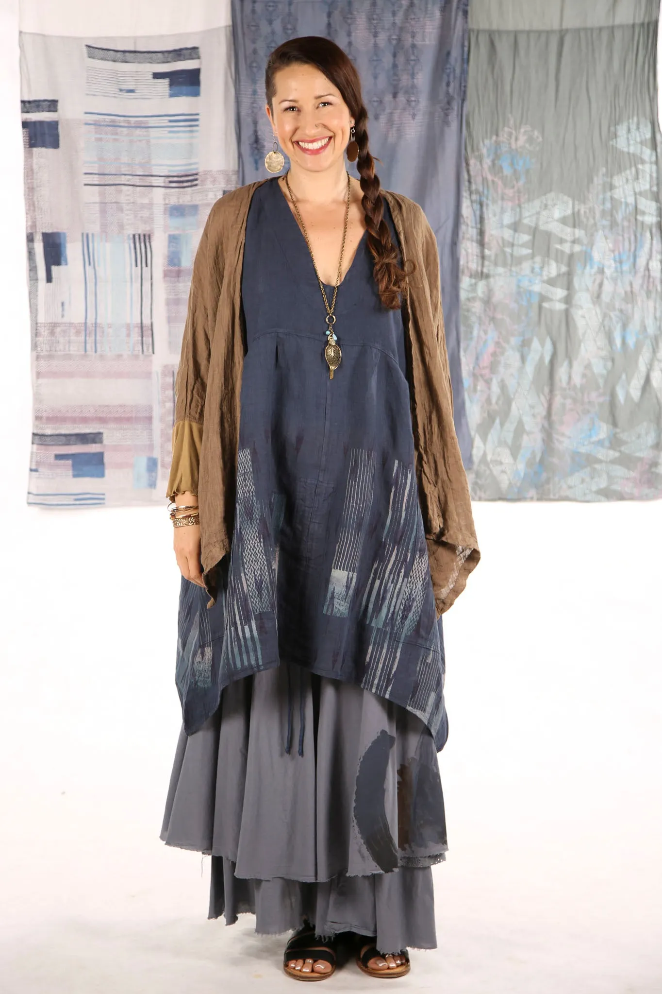 6204-Long Cottage Jumper Indigo -P