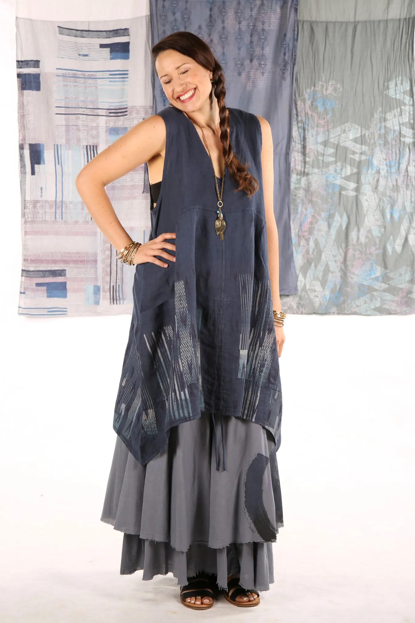 6204-Long Cottage Jumper Indigo -P
