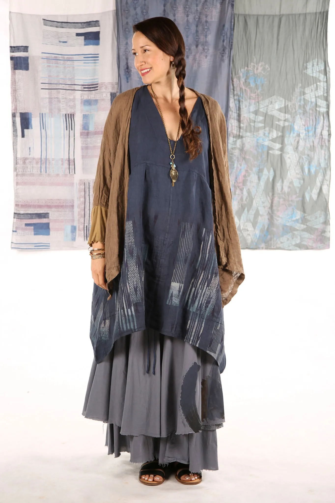 6204-Long Cottage Jumper Indigo -P