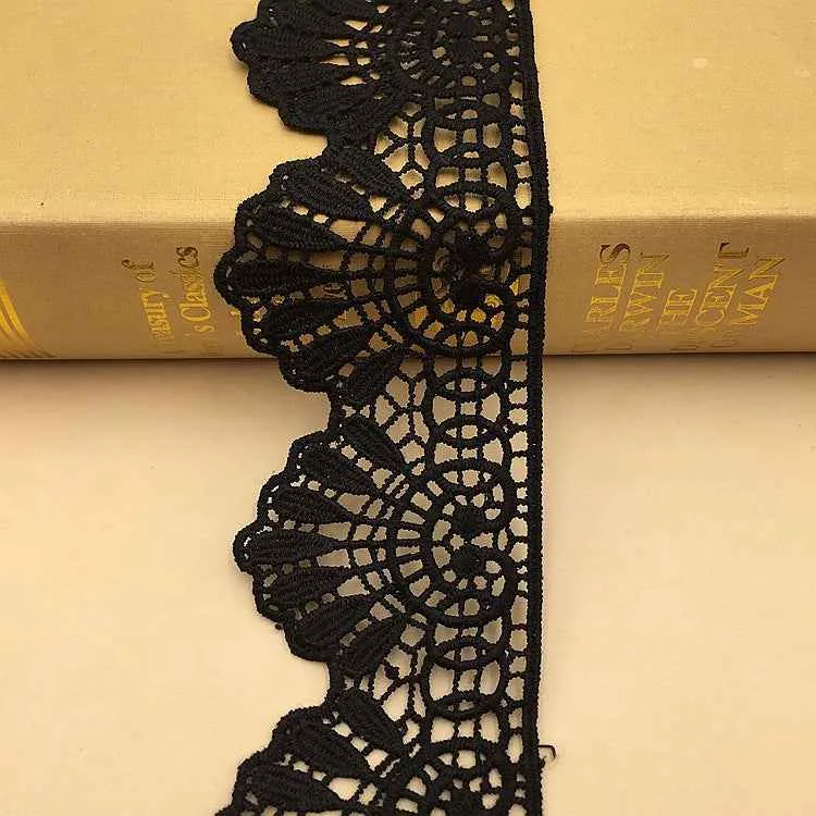 6cm White Black Milk Silk Wave Embroidery Lace Trim – 10 Yards