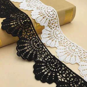 6cm White Black Milk Silk Wave Embroidery Lace Trim – 10 Yards