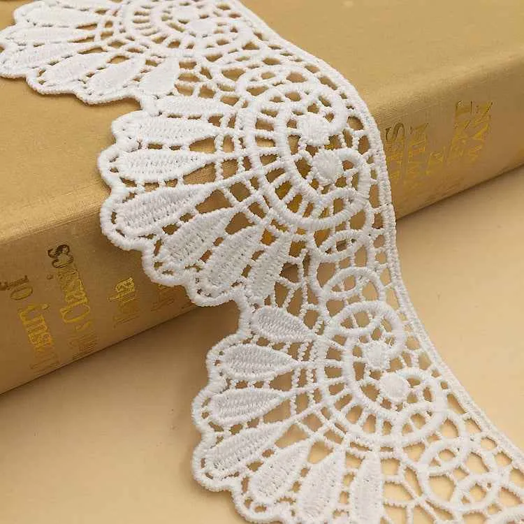 6cm White Black Milk Silk Wave Embroidery Lace Trim – 10 Yards