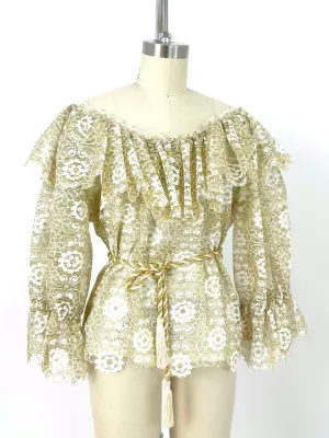 70s Giorgio Beverly Hills Lace Puff Sleeve Blouse