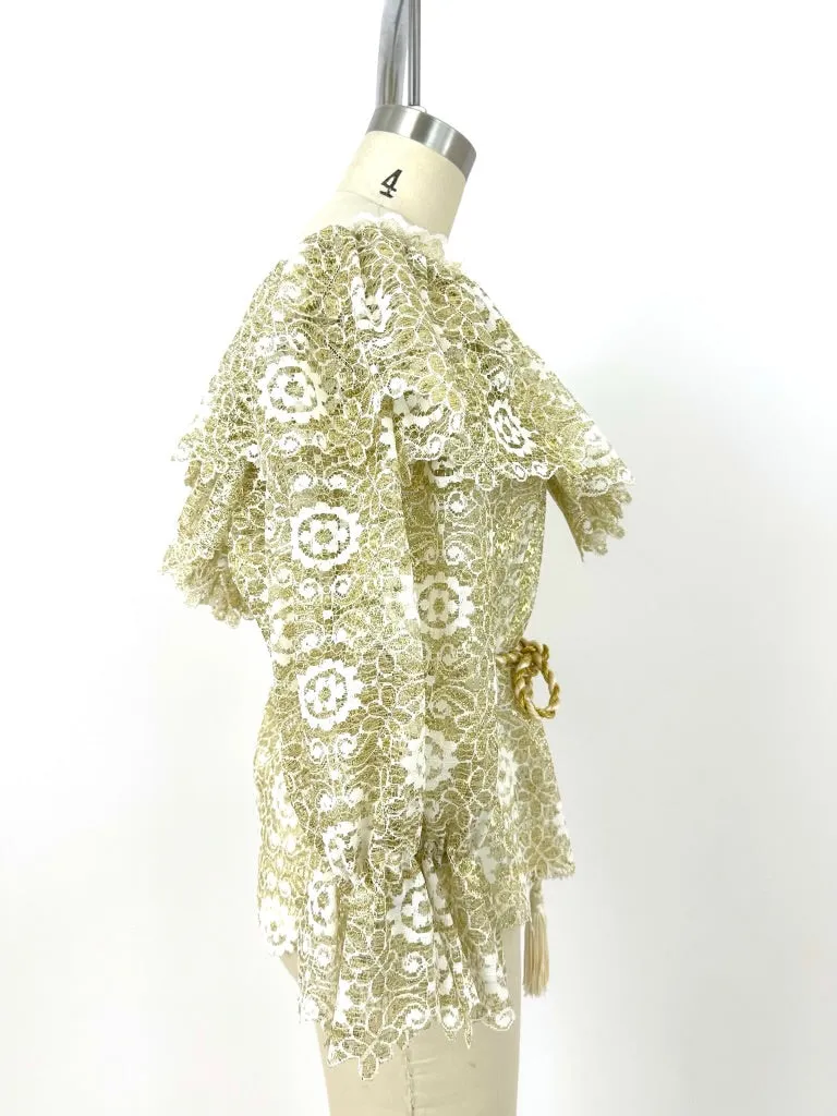 70s Giorgio Beverly Hills Lace Puff Sleeve Blouse