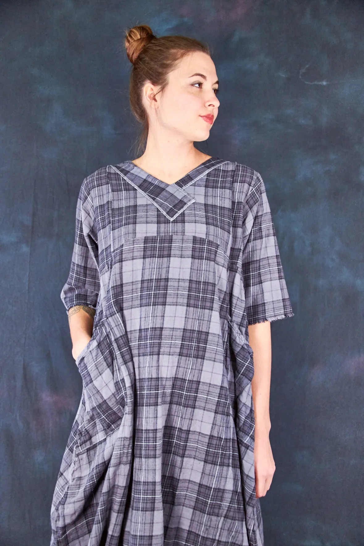7208B Blue Moon Dress Grey Plaid Flannel-P