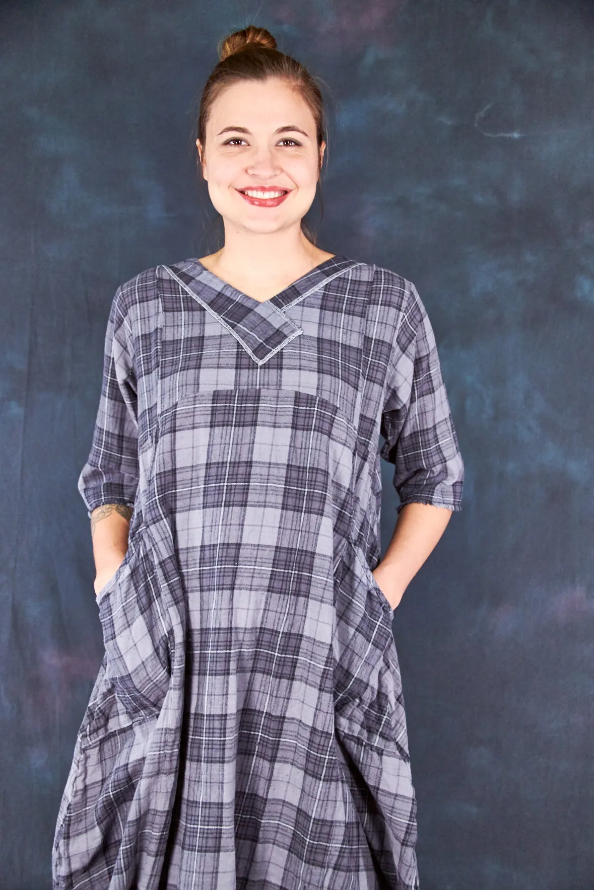 7208B Blue Moon Dress Grey Plaid Flannel-P