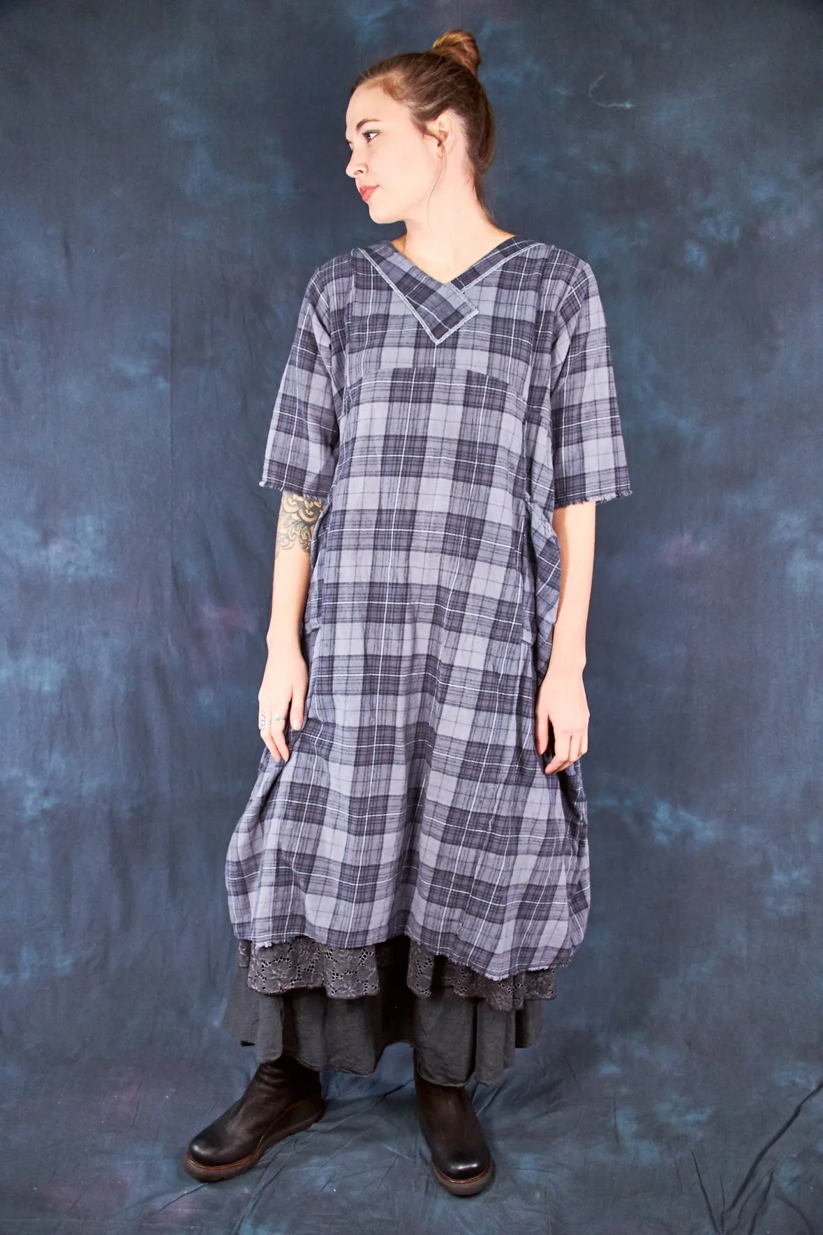 7208B Blue Moon Dress Grey Plaid Flannel-P