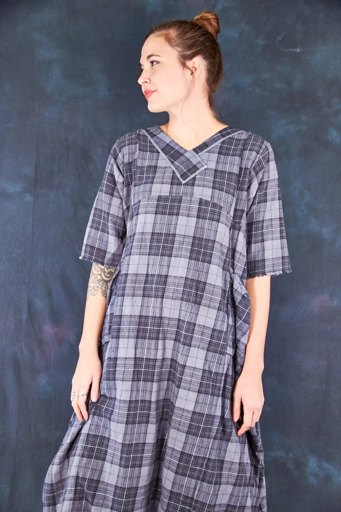 7208B Blue Moon Dress Grey Plaid Flannel-P