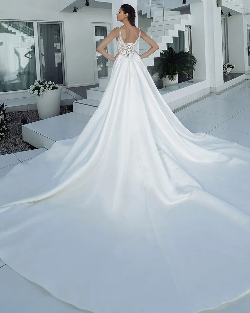 A-line With Chapel Train Plus Size Bridal Dress