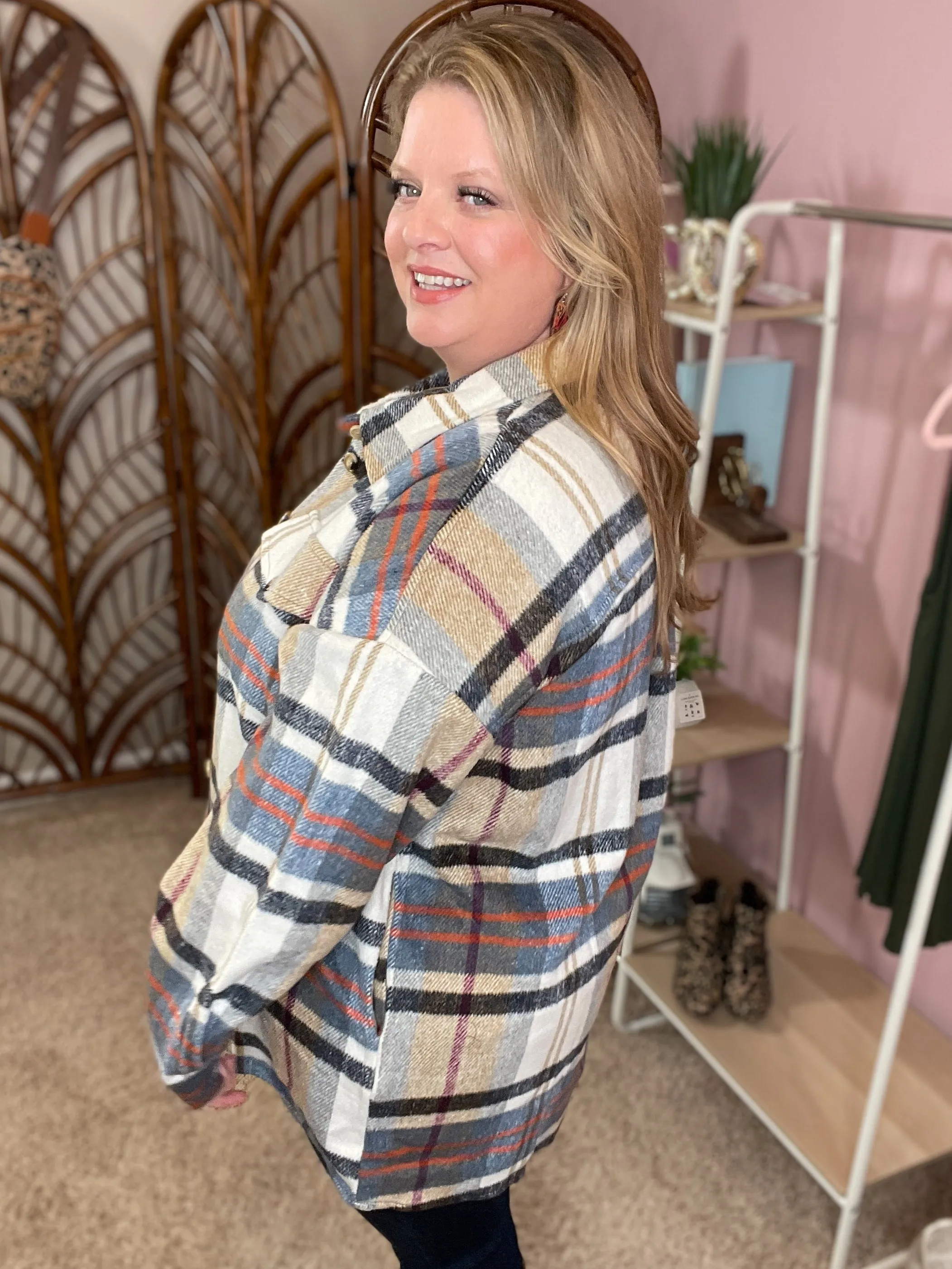 A Little Spunk Plaid Shacket - Taupe Mix