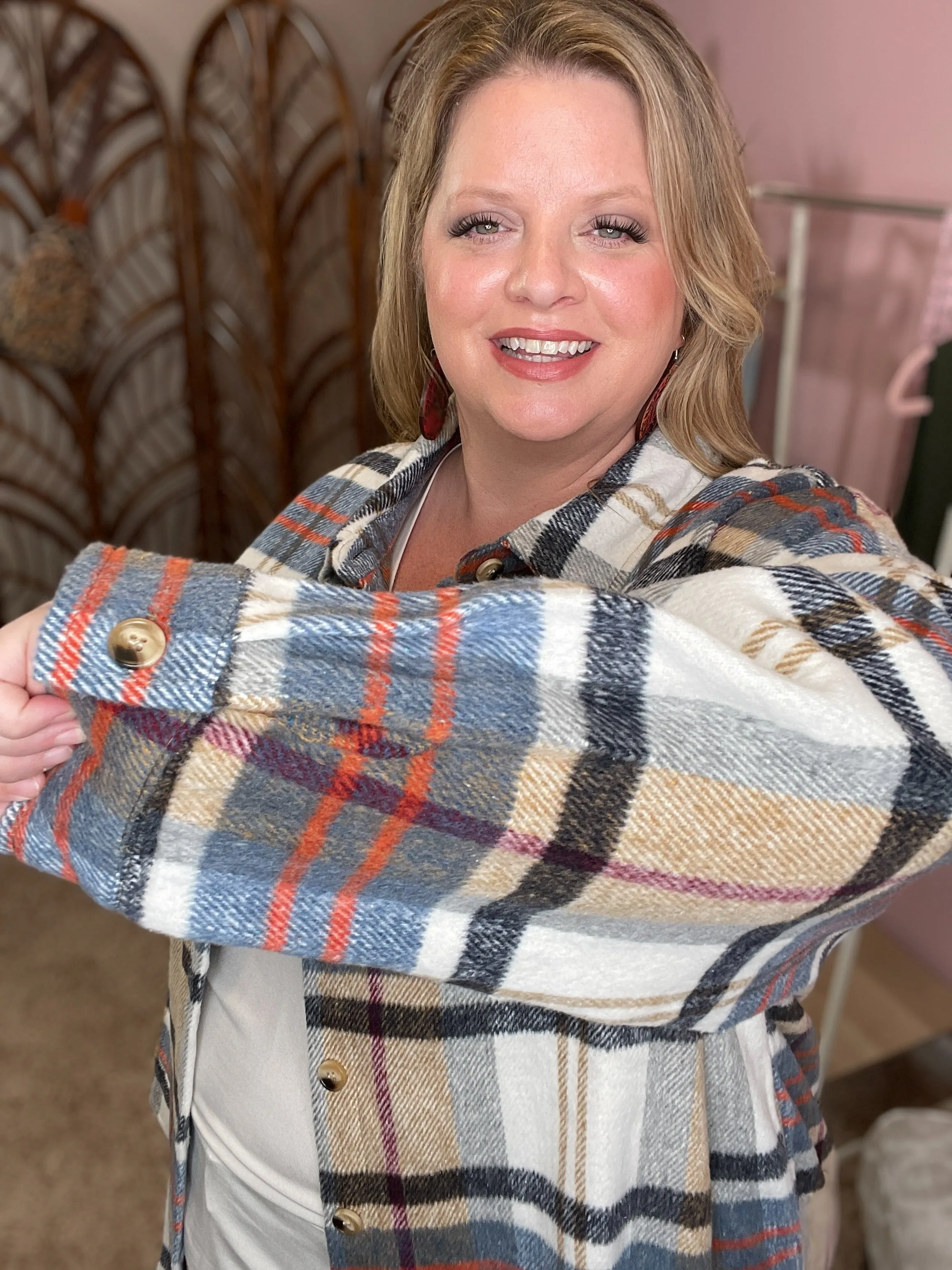 A Little Spunk Plaid Shacket - Taupe Mix