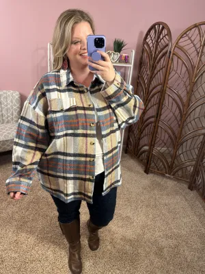 A Little Spunk Plaid Shacket - Taupe Mix