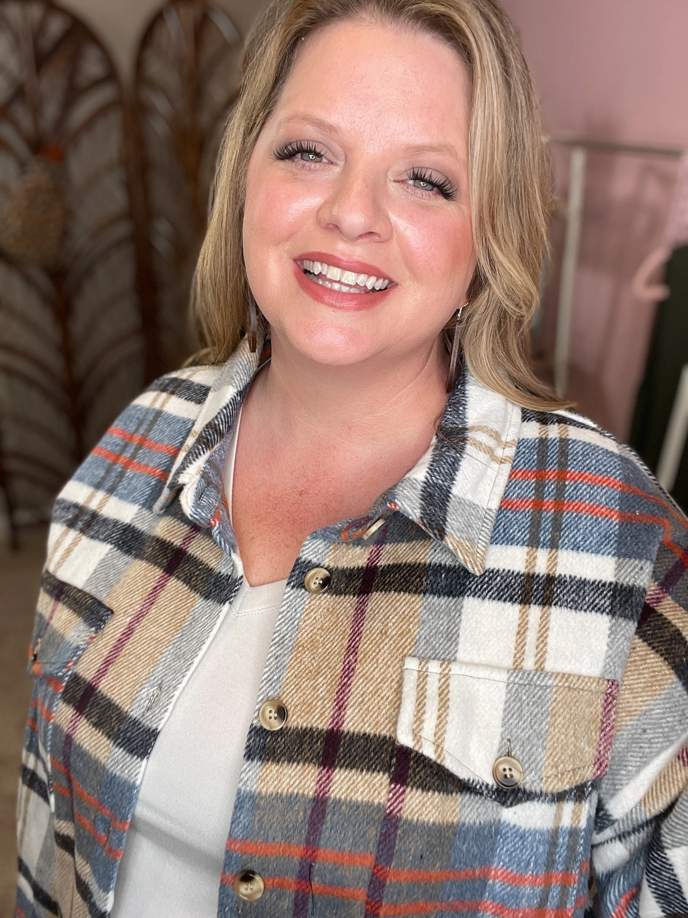 A Little Spunk Plaid Shacket - Taupe Mix