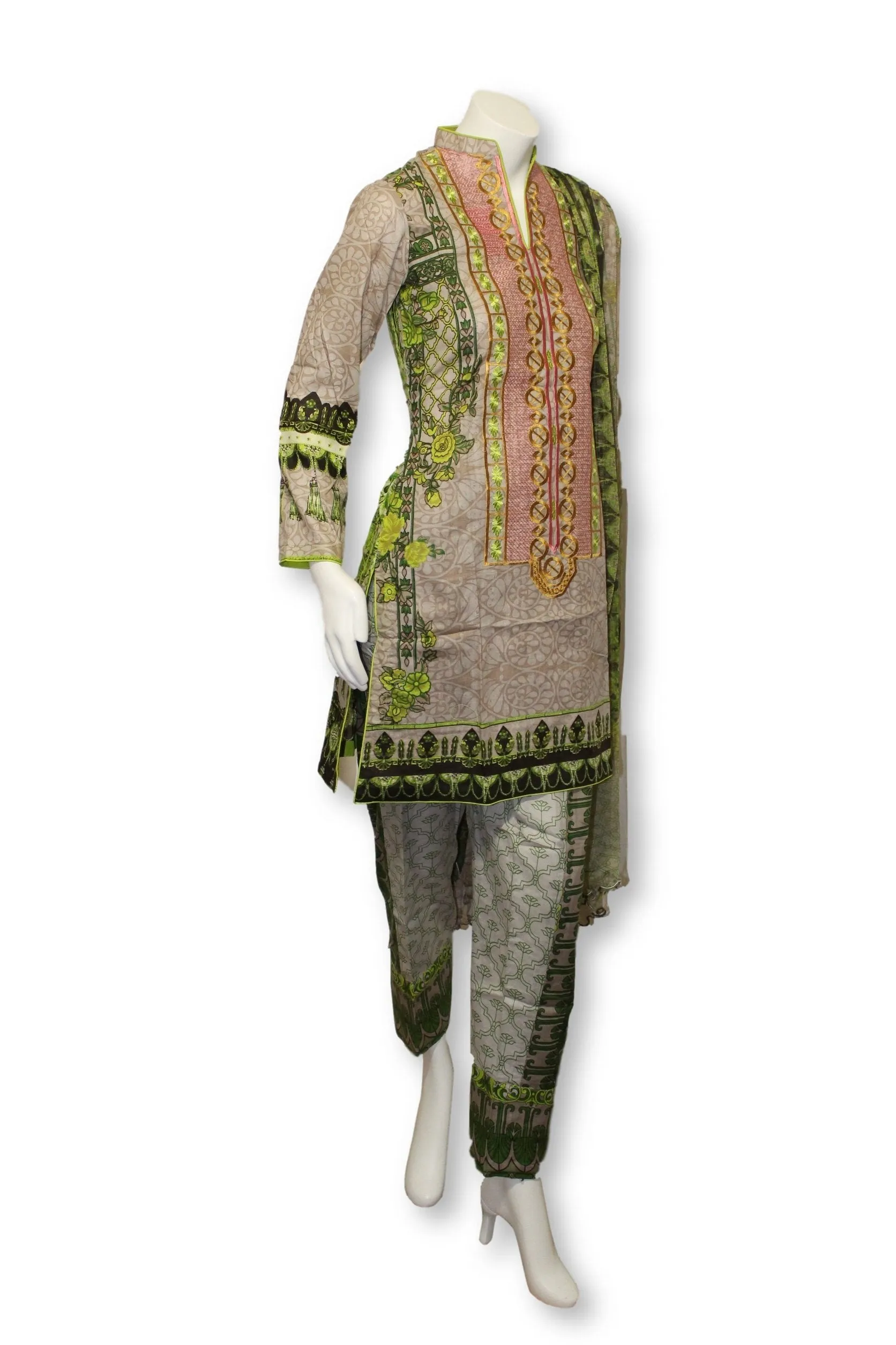 A18 Pakistani Indian Fine Design 3 Pcs Embroidered  Lawn Suit
