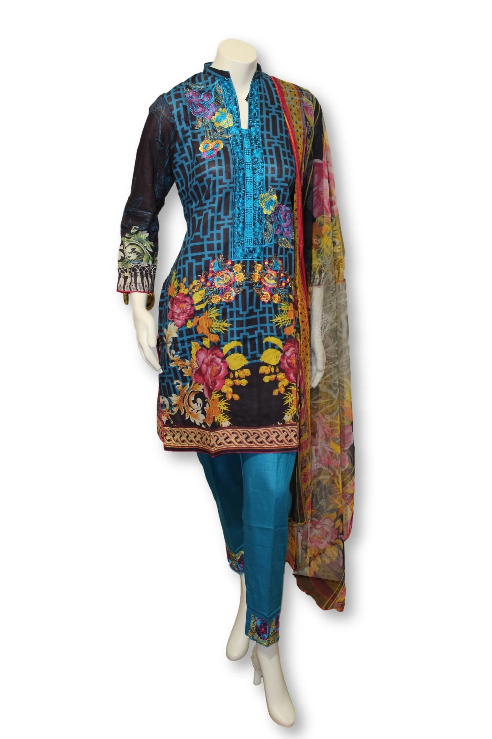A26 Pakistani Indian Fine Design 3 Pcs Embroidered  Lawn Suit