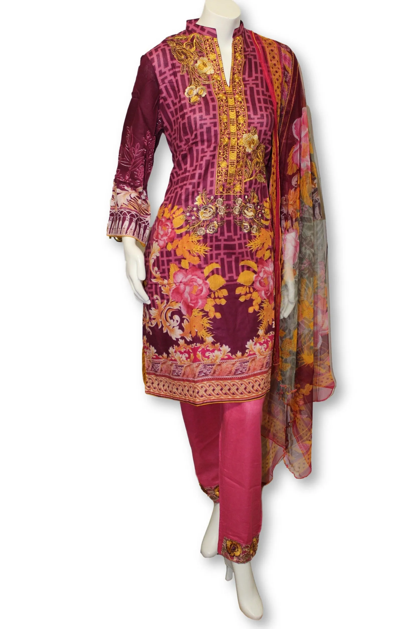 A26 Pakistani Indian Fine Design 3 Pcs Embroidered  Lawn Suit