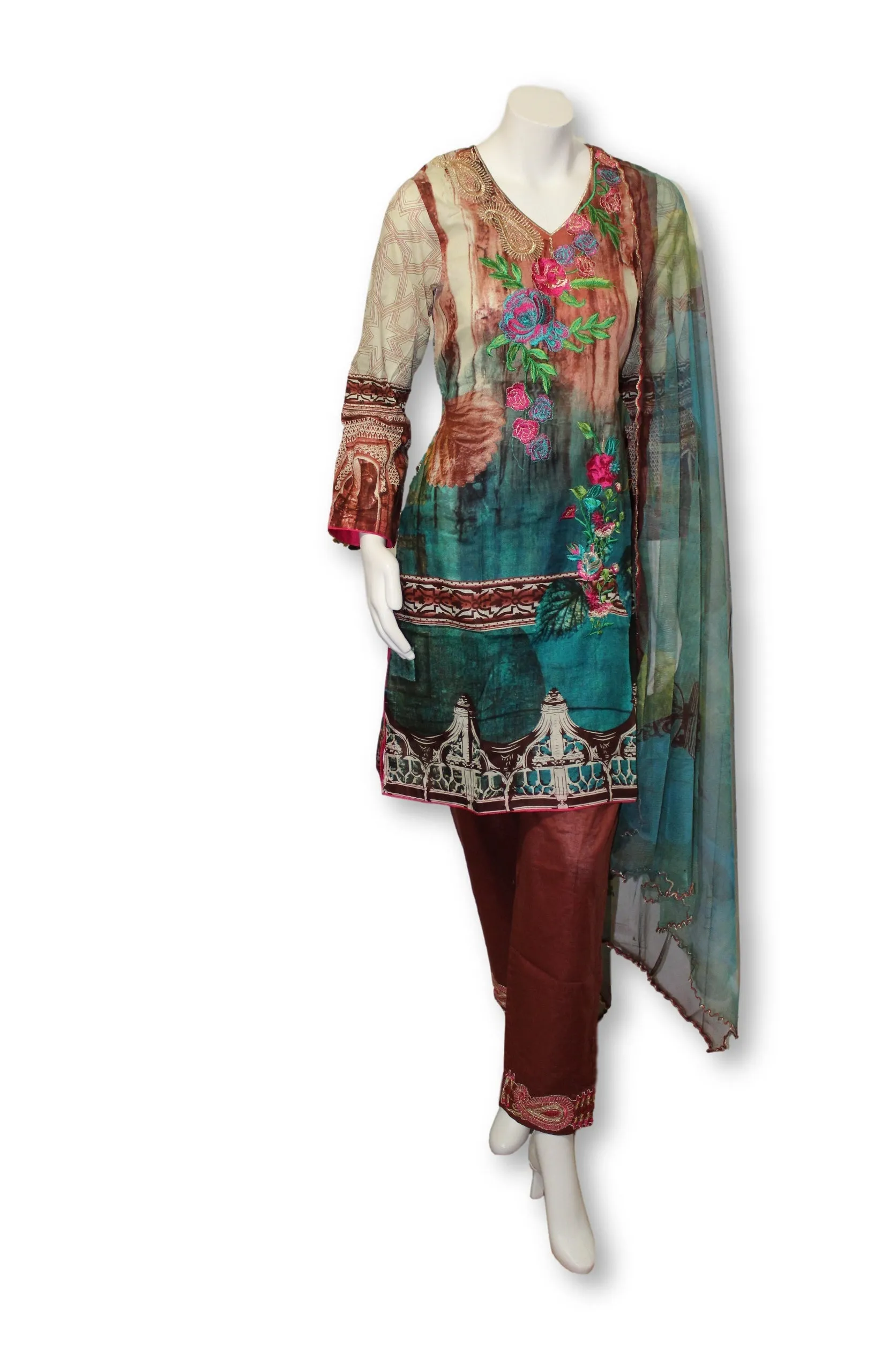 A29 Pakistani Indian Fine Design 3 Pcs Embroidered  Lawn Suit
