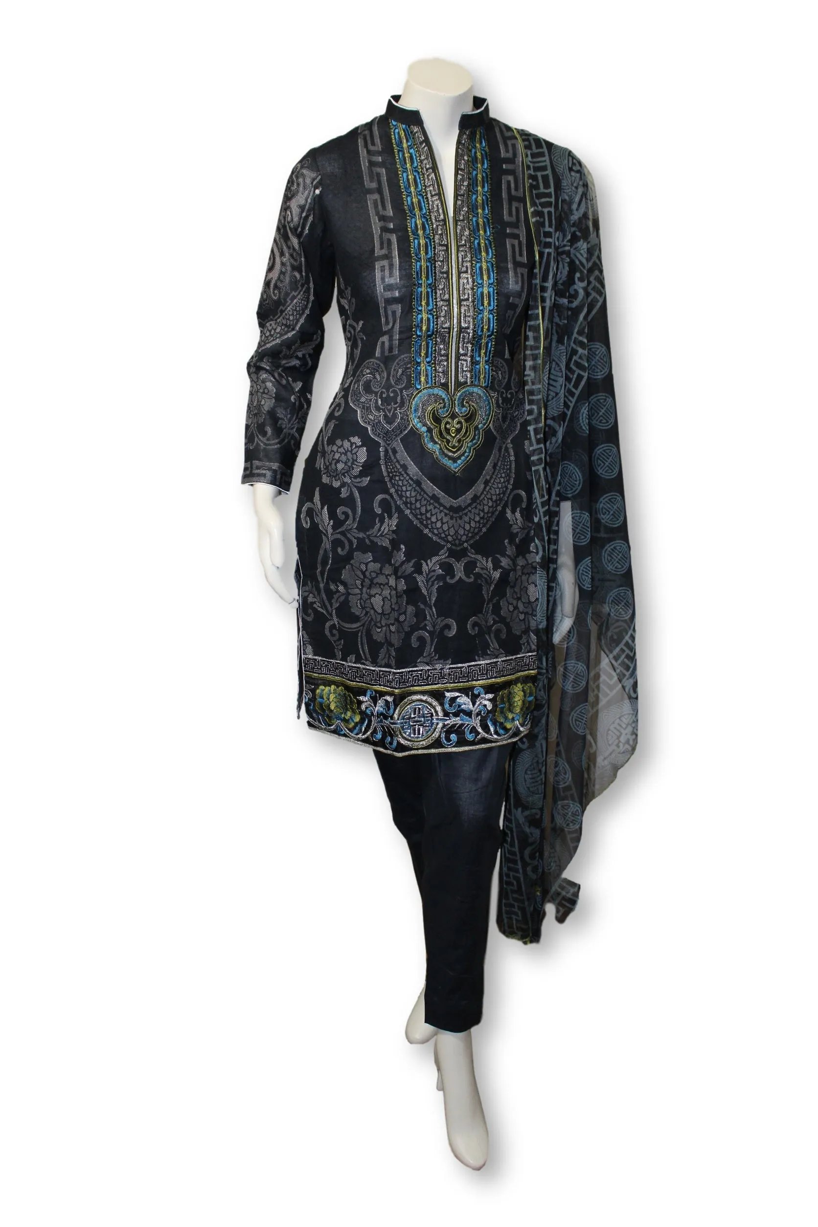 A33 Pakistani Indian Fine Design 3 Pcs Embroidered  Lawn Suit