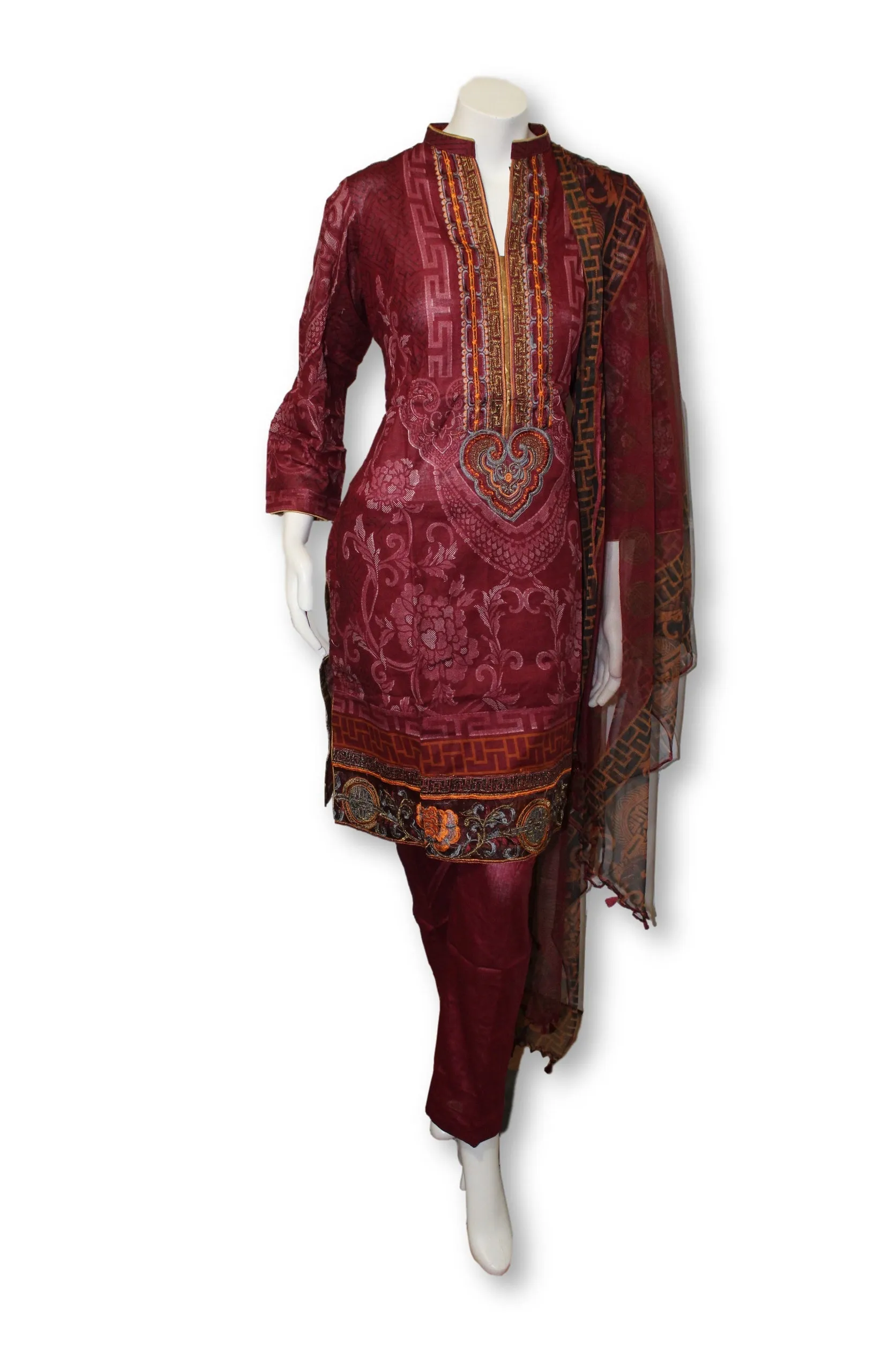 A33 Pakistani Indian Fine Design 3 Pcs Embroidered  Lawn Suit