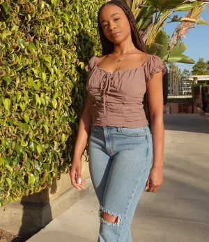 Adriana Lace Up Top(Ash Brown)
