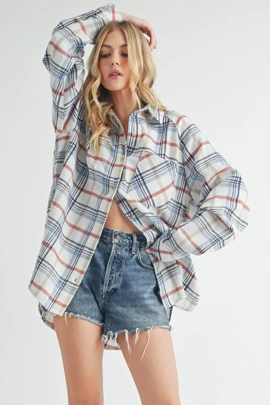 Aemi   Co Plaid Button Up Flannel Shirt with Chest Pocket